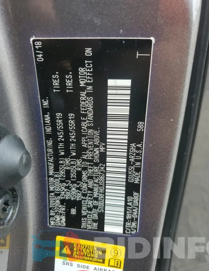 5TDDZRFH0JS867342 Photo# 14