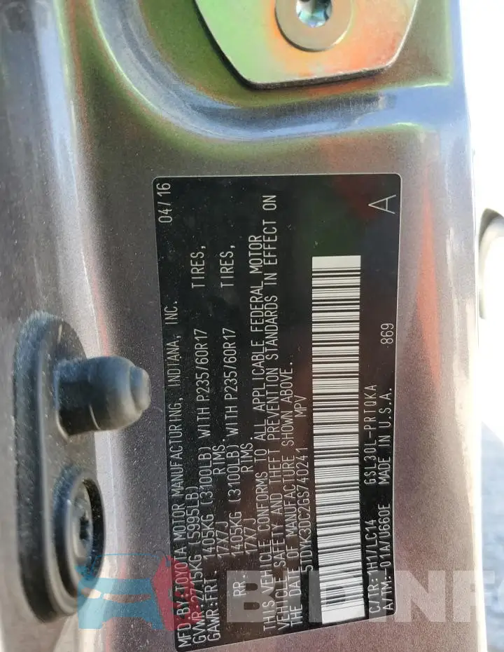 5TDYK3DC2GS740241 Photo# 14