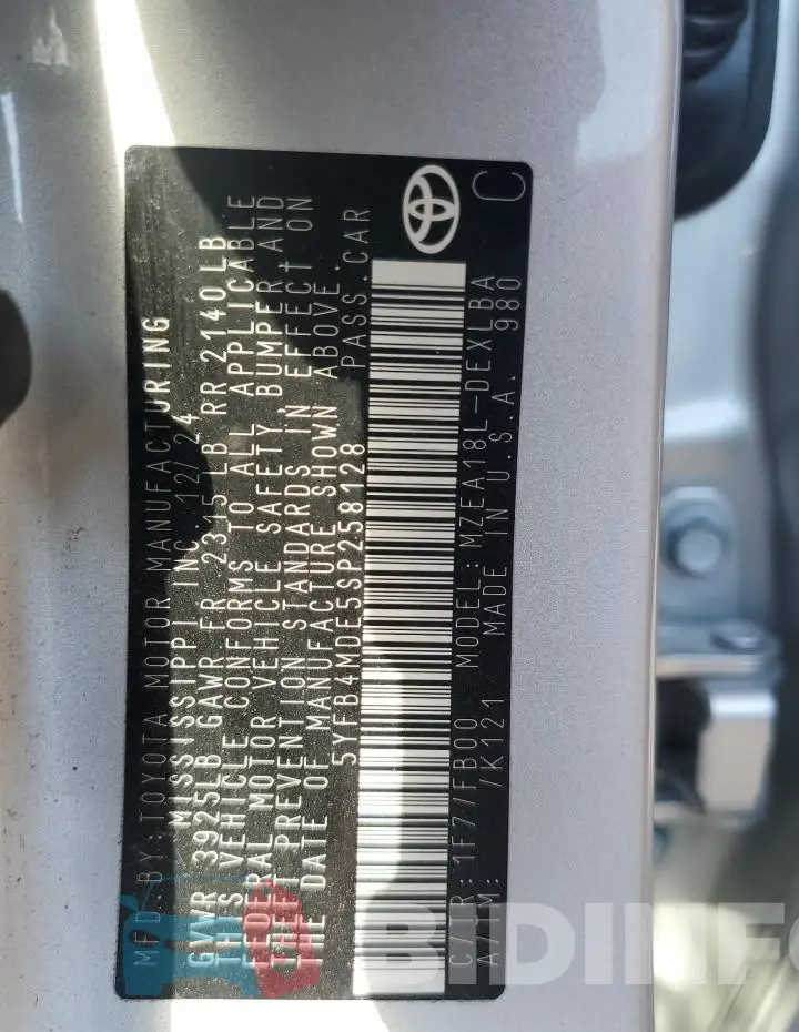 5YFB4MDE5SP258128 Photo# 12