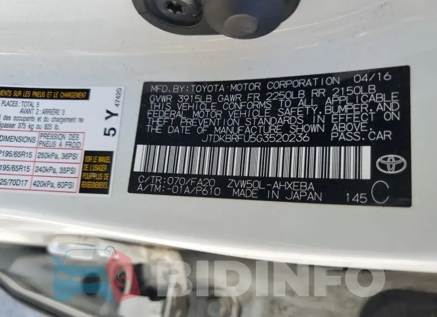JTDKBRFU5G3520236 Photo# 12