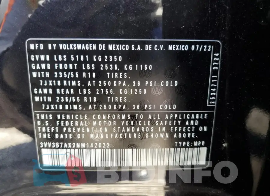 3VV3B7AX3NM142022 Photo# 14