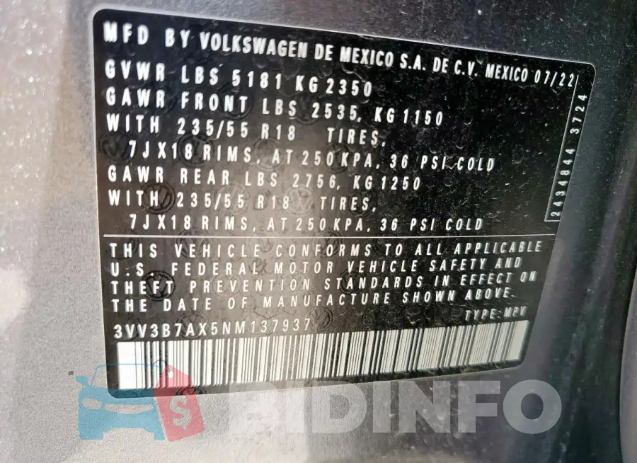 3VV3B7AX5NM137937 Photo# 14