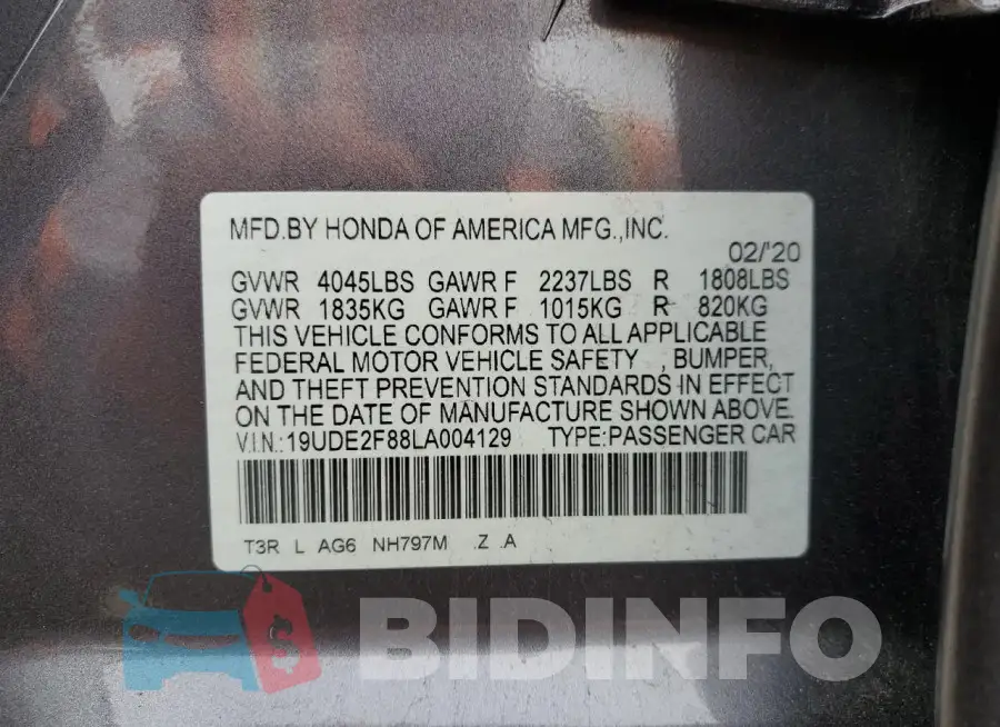 19UDE2F88LA004129 Photo# 13