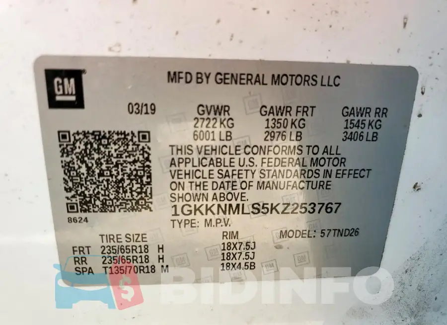 1GKKNMLS5KZ253767 Photo# 13