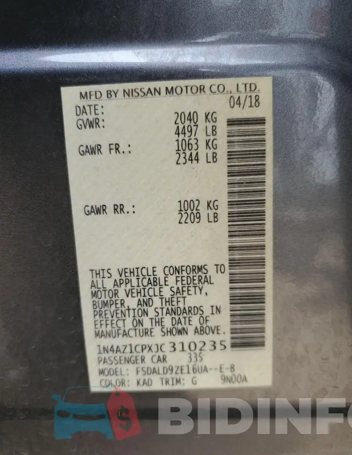 1N4AZ1CPXJC310235 Photo# 14