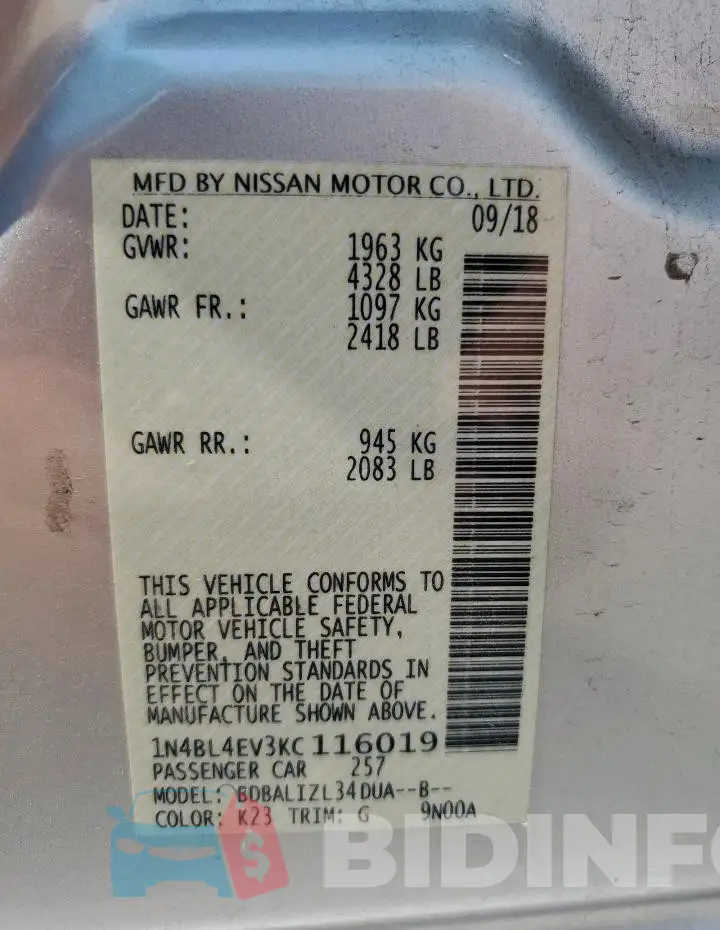 1N4BL4EV3KC116019 Photo# 12