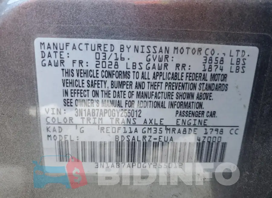 3N1AB7AP0GY255012 Photo# 12