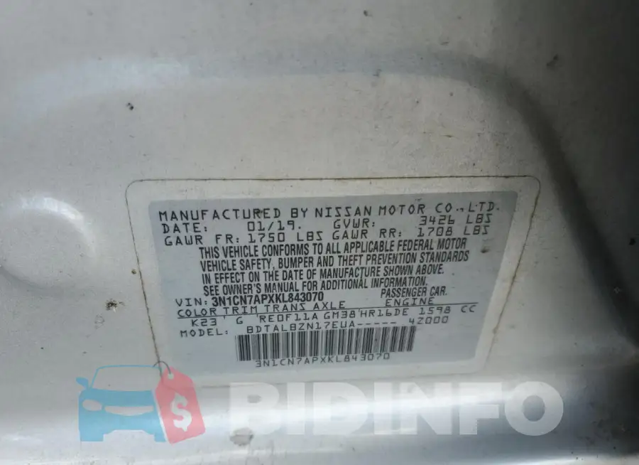 3N1CN7APXKL843070 Photo# 12
