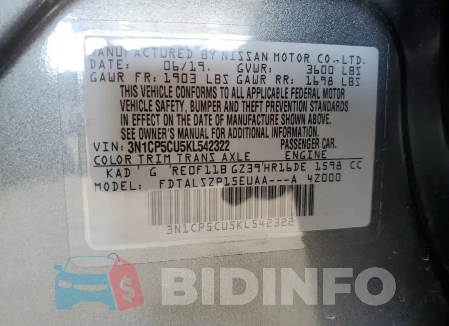 3N1CP5CU5KL542322 Photo# 13