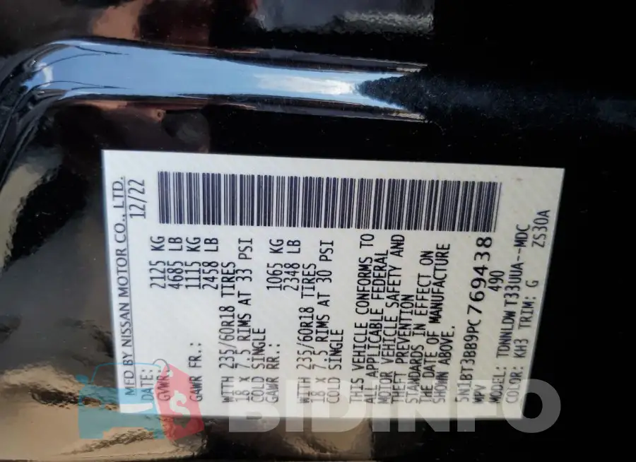5N1BT3BB9PC769438 Photo# 13