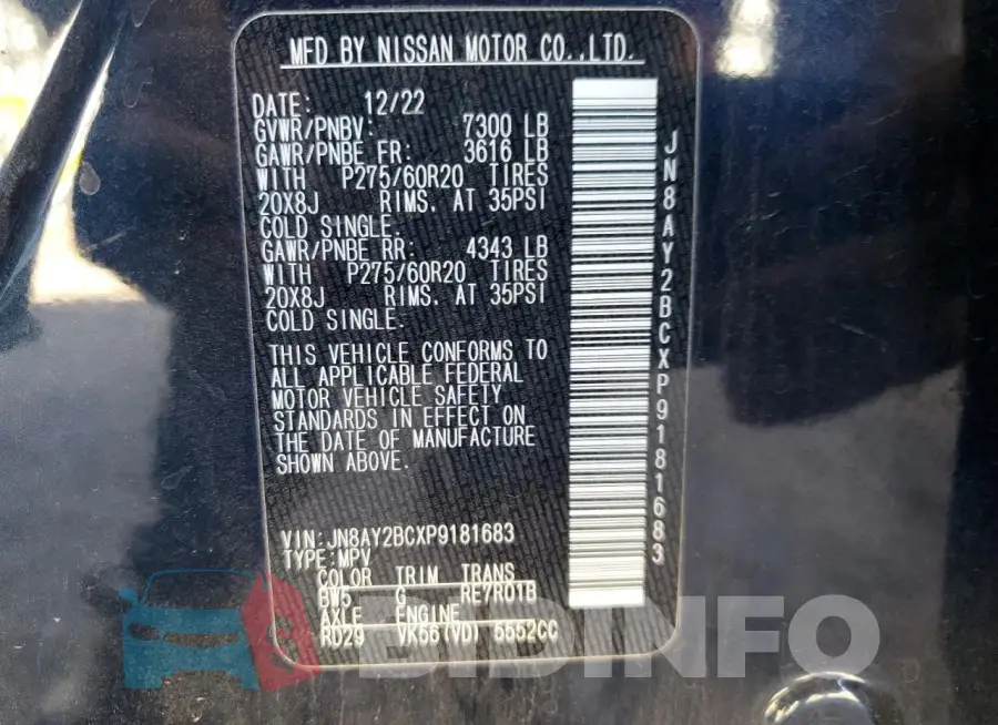 JN8AY2BCXP9181683 Photo# 13