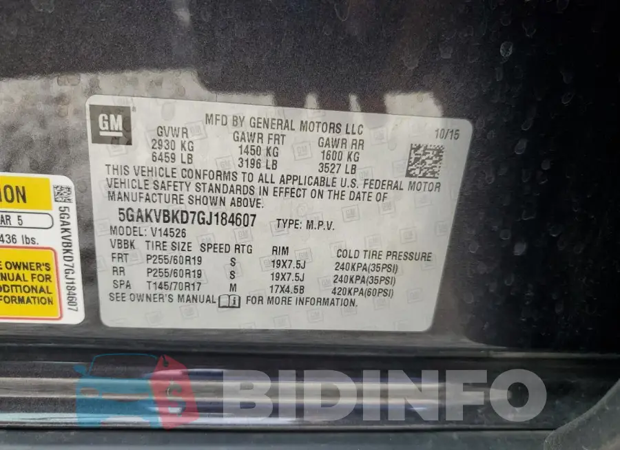 5GAKVBKD7GJ184607 Photo# 13