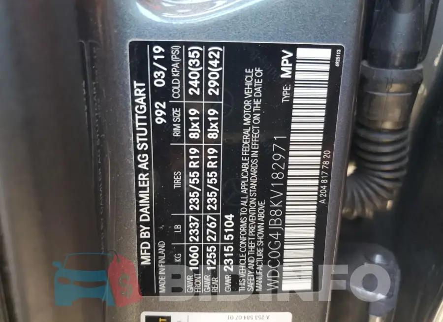WDC0G4JB8KV182971 Photo# 14