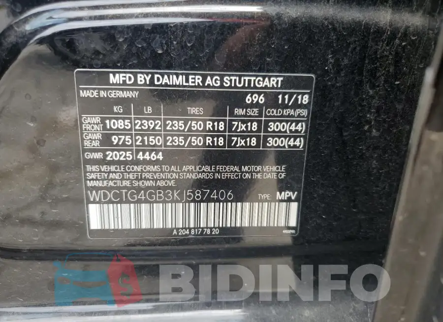 WDCTG4GB3KJ587406 Photo# 12