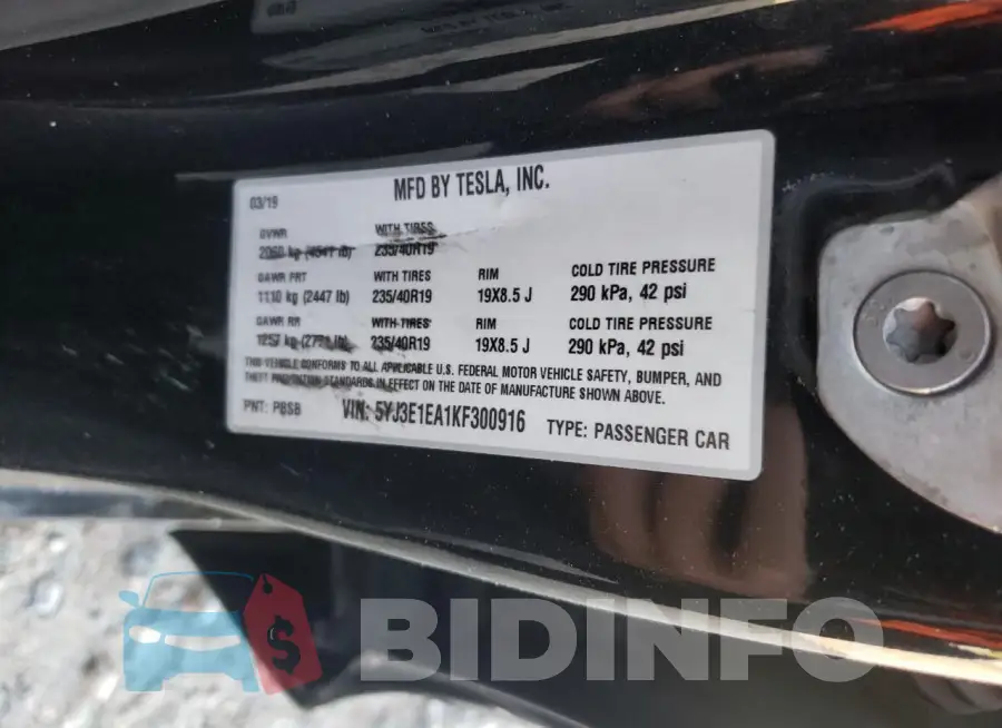 5YJ3E1EA1KF300916 Photo# 12