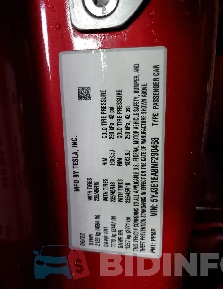 5YJ3E1EA8NF290468 Photo# 13