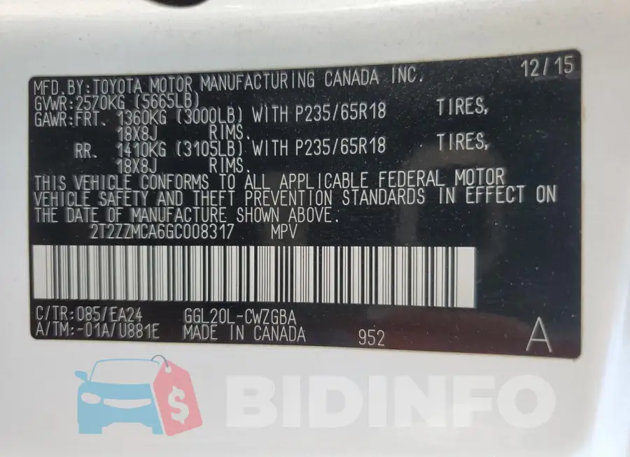 2T2ZZMCA6GC008317 Photo# 13