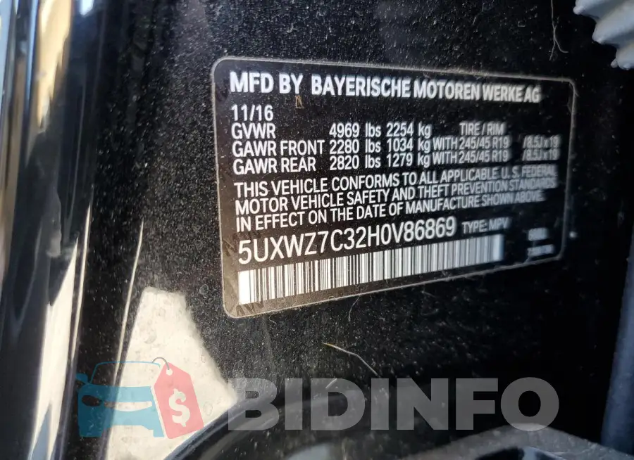 5UXWZ7C32H0V86869 Photo# 13