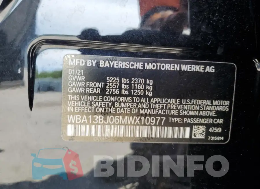 WBA13BJ06MWX10977 Photo# 12