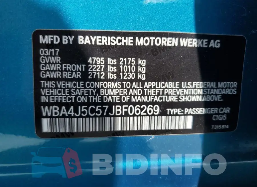 WBA4J5C57JBF06269 Photo# 12
