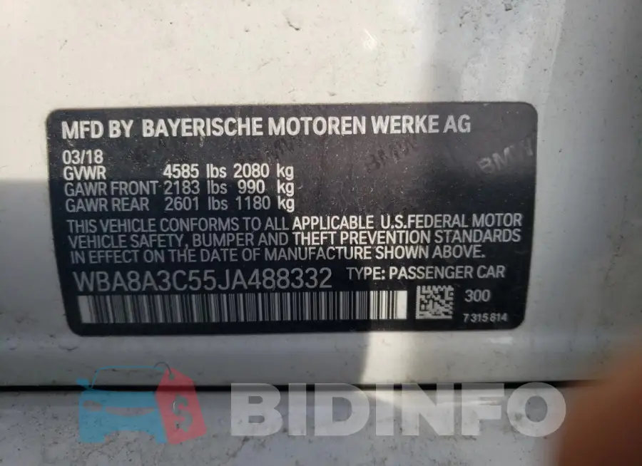 WBA8A3C55JA488332 Photo# 13