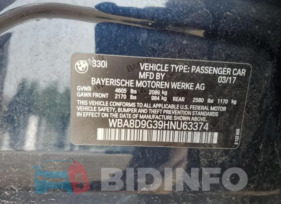 WBA8D9G39HNU63374 Photo# 12