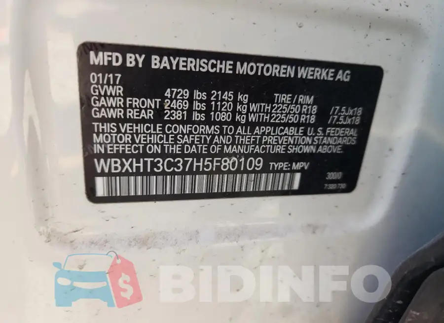 WBXHT3C37H5F80109 Photo# 12