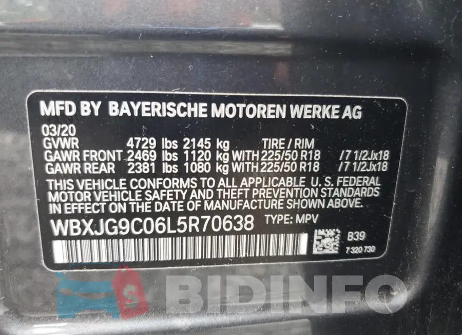 WBXJG9C06L5R70638 Photo# 13