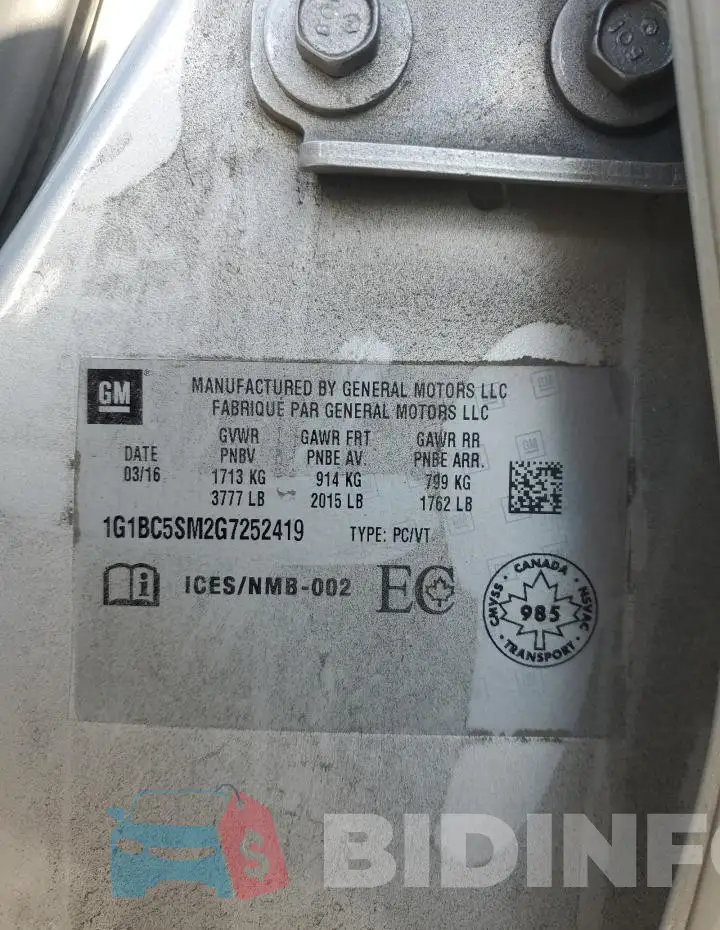 1G1BC5SM2G7252419 Photo# 13