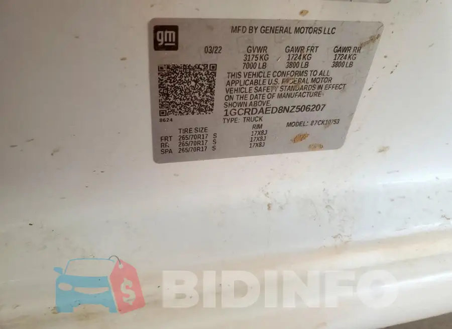 1GCRDAED8NZ506207 Photo# 12