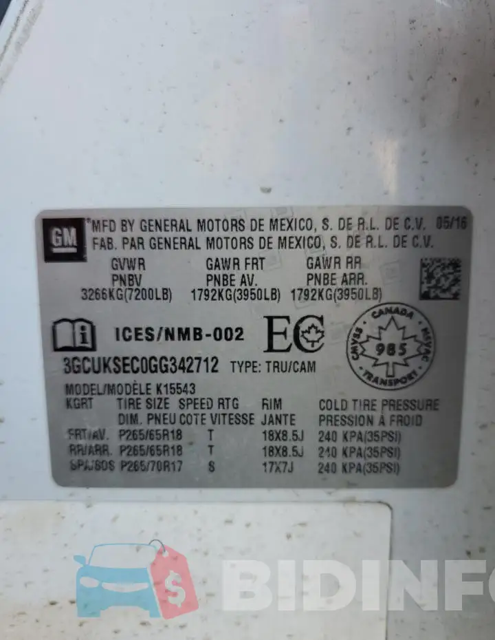 3GCUKSEC0GG342712 Photo# 13
