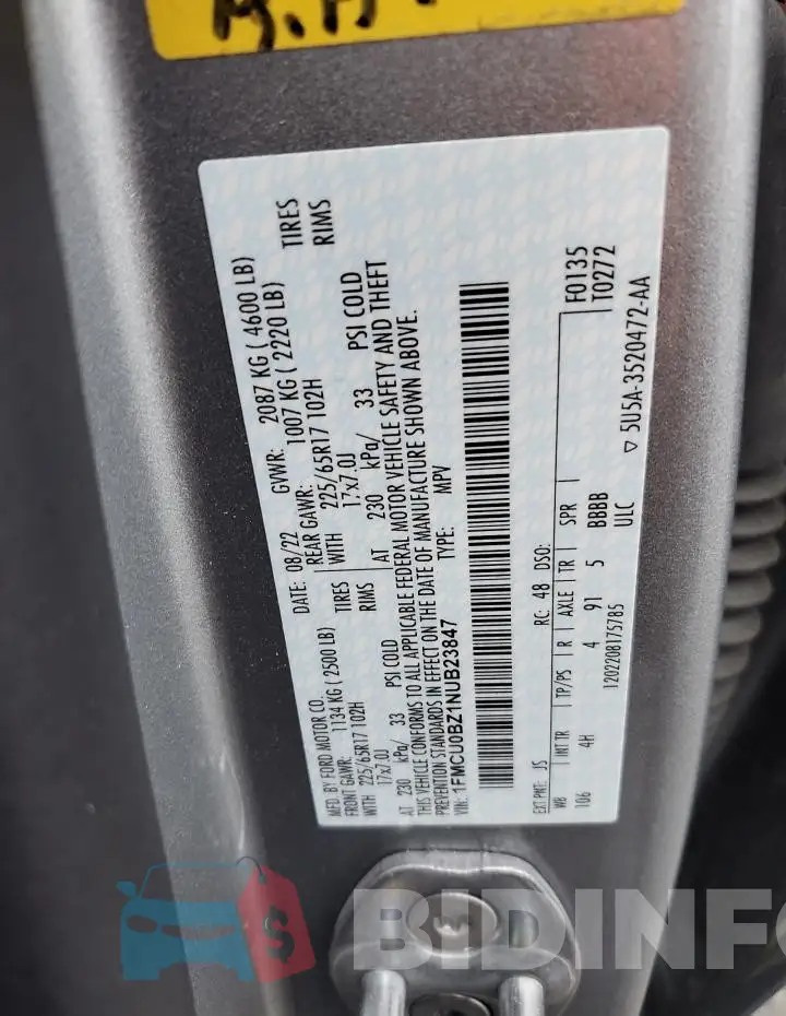 1FMCU0BZ1NUB23847 Photo# 13