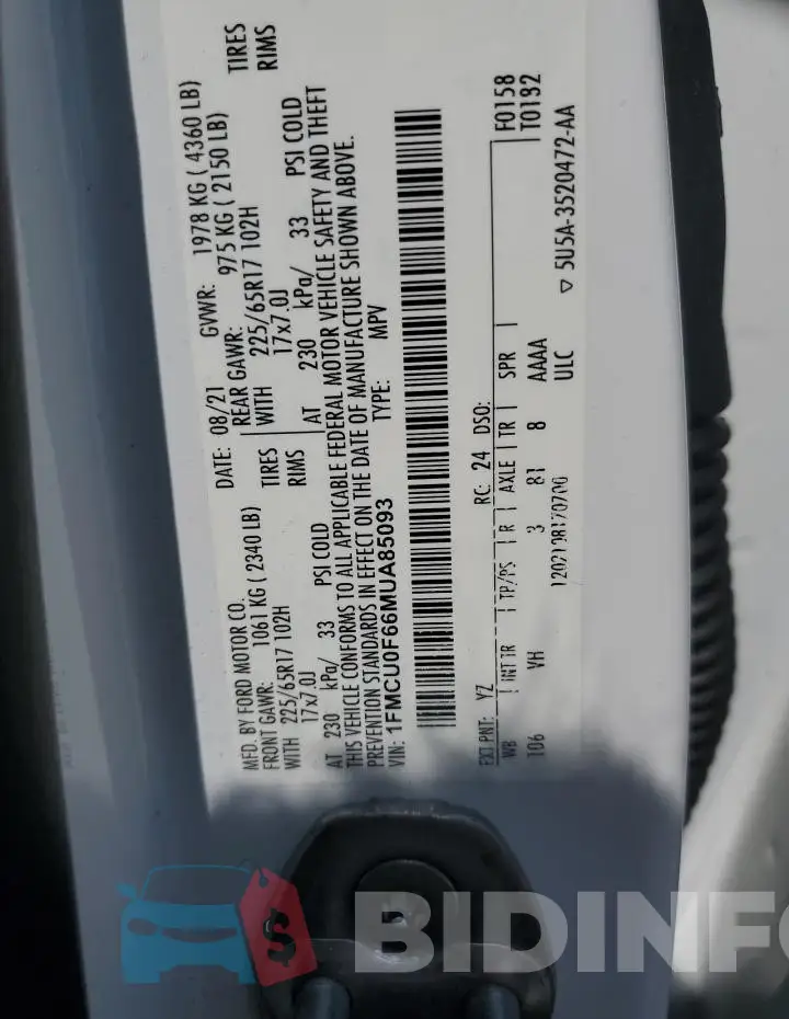 1FMCU0F66MUA85093 Photo# 13
