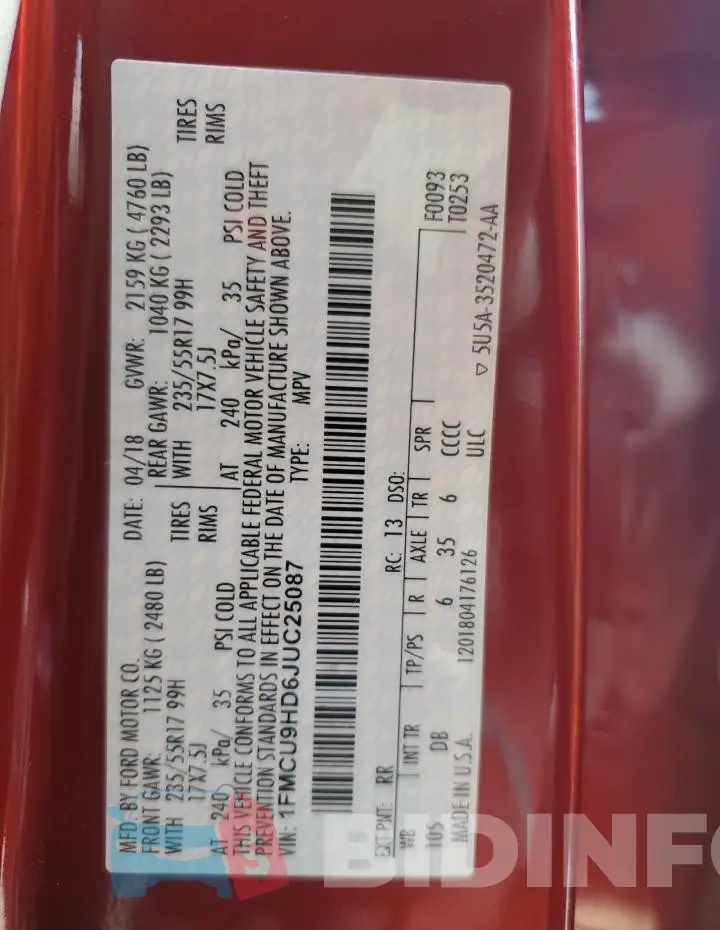 1FMCU9HD6JUC25087 Photo# 13