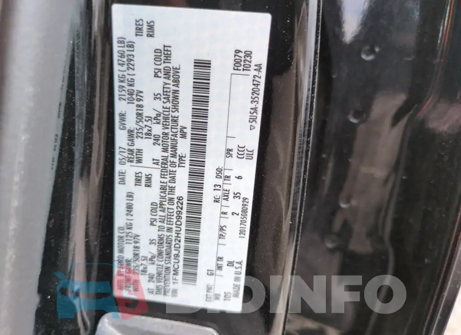 1FMCU9JD2HUD99226 Photo# 12
