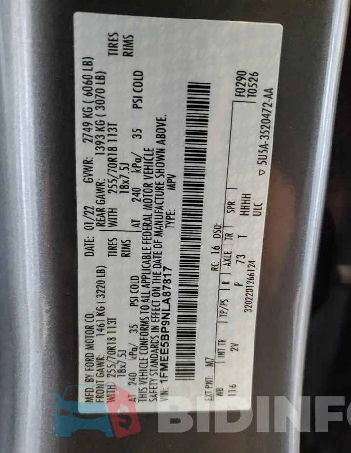 1FMEE5BP9NLA87817 Photo# 13