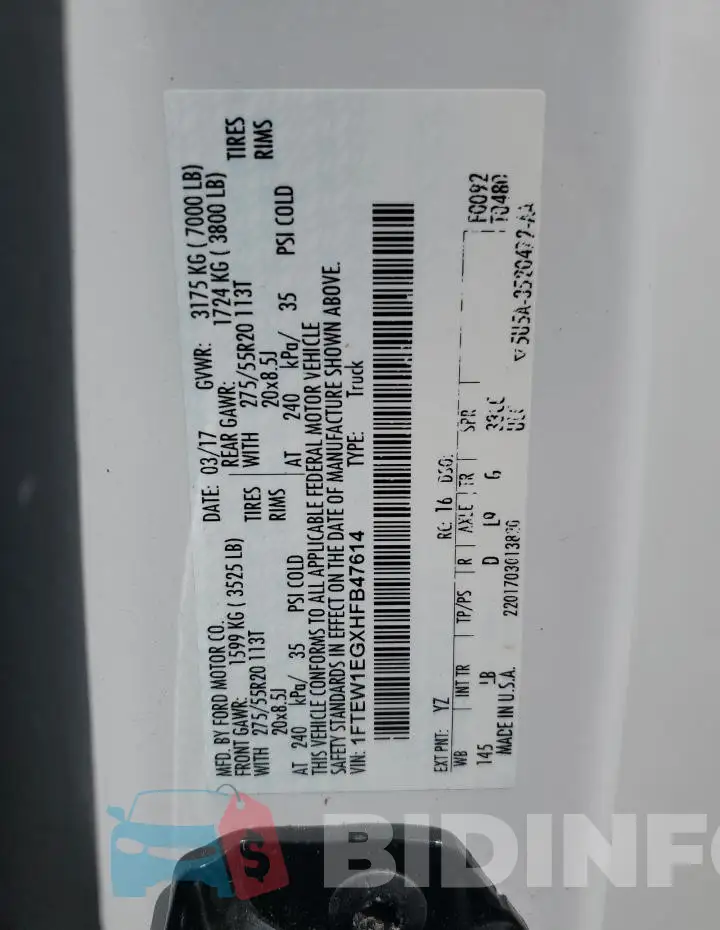 1FTEW1EGXHFB47614 Photo# 12