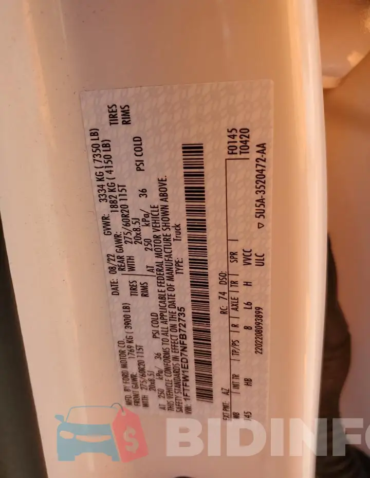 1FTFW1ED7NFB72735 Photo# 12