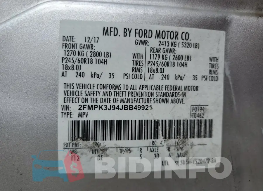 2FMPK3J94JBB49921 Photo# 13