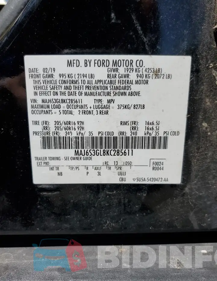MAJ6S3GL8KC285611 Photo# 14