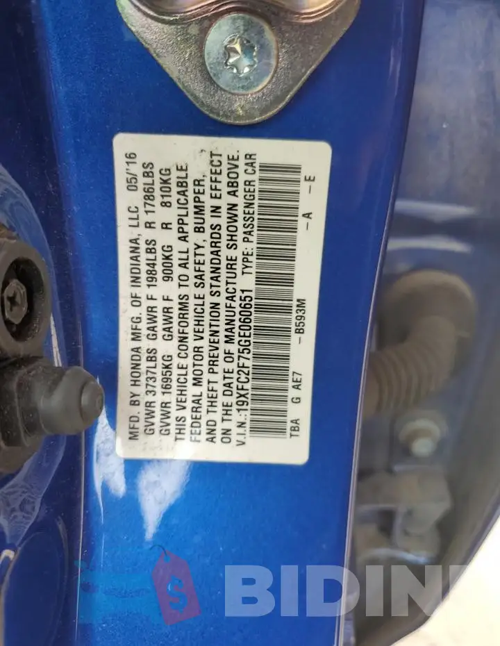 19XFC2F75GE060651 Photo# 12