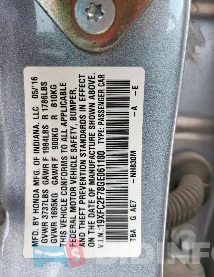 19XFC2F78GE061180 Photo# 12