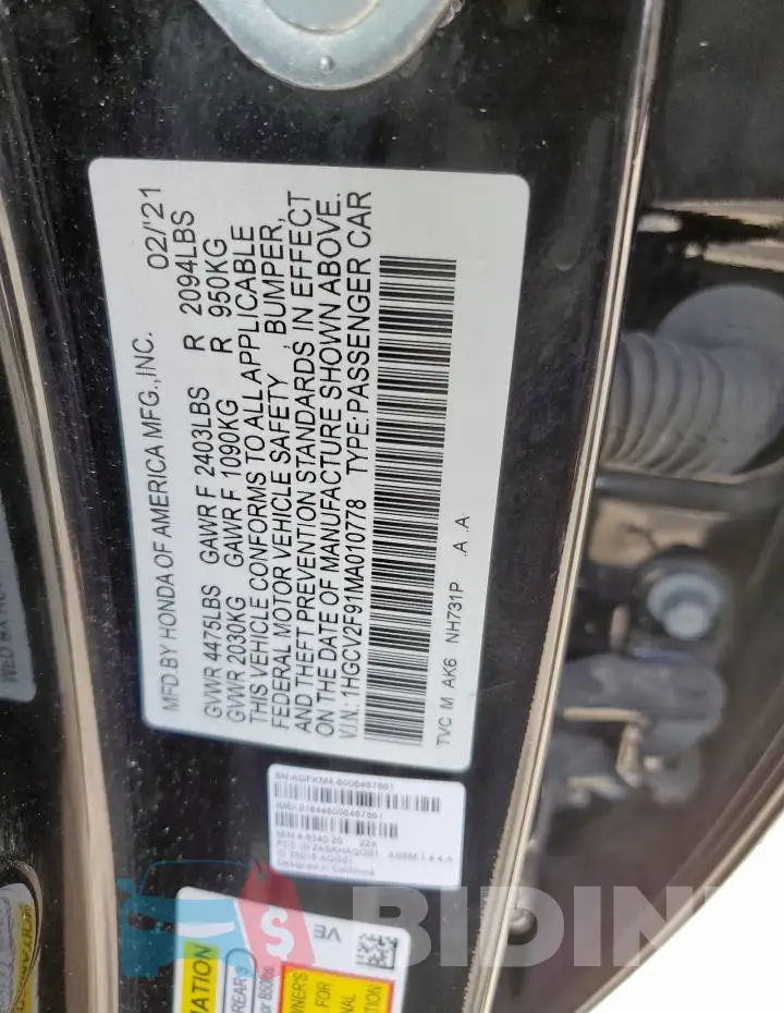 1HGCV2F91MA010778 Photo# 12