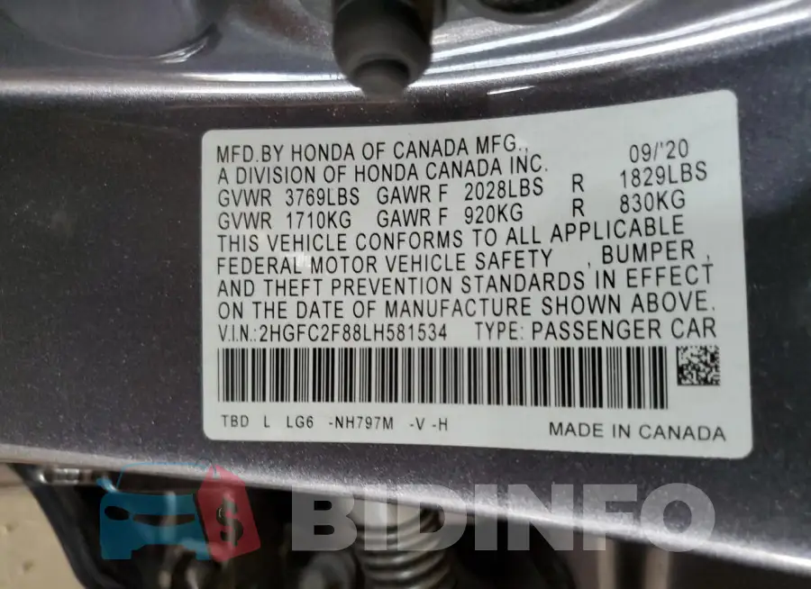 2HGFC2F88LH581534 Photo# 12