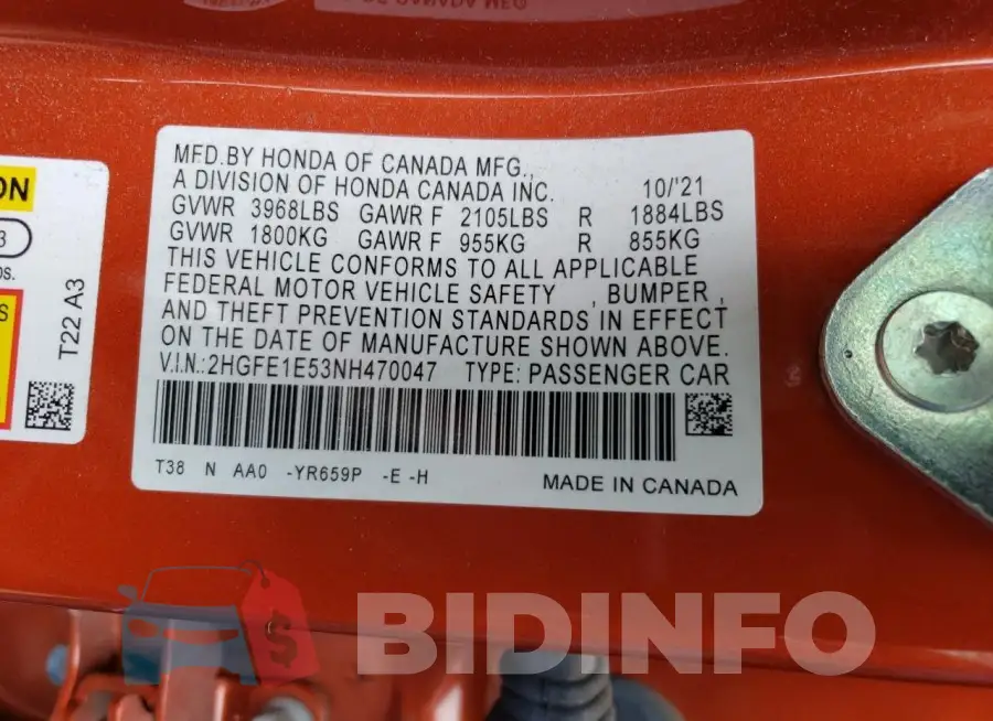 2HGFE1E53NH470047 Photo# 12