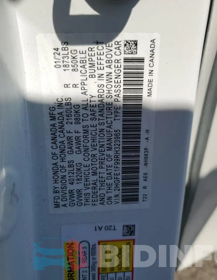 2HGFE1F99RH323965 Photo# 12