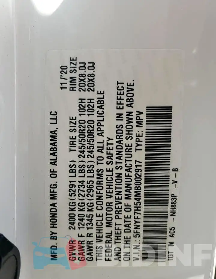 5FNYF7H54MB002917 Photo# 13