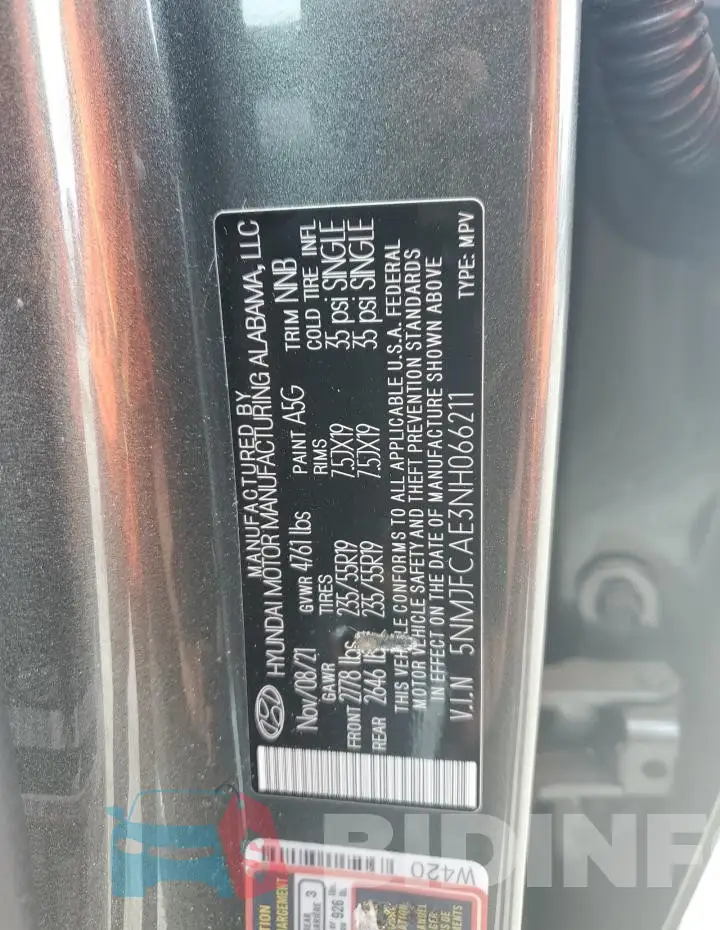 5NMJFCAE3NH066211 Photo# 14