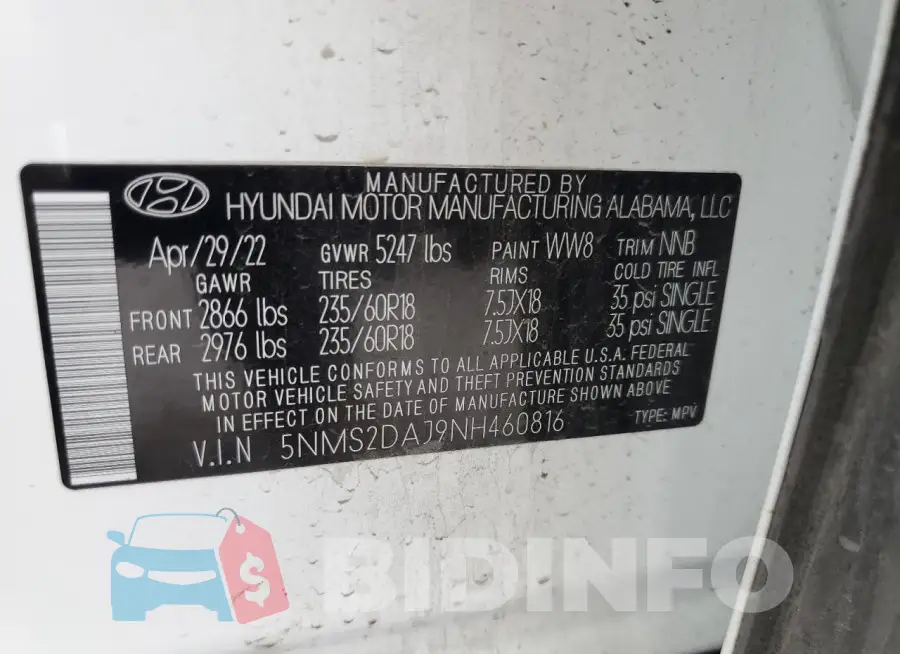 5NMS2DAJ9NH460816 Photo# 13