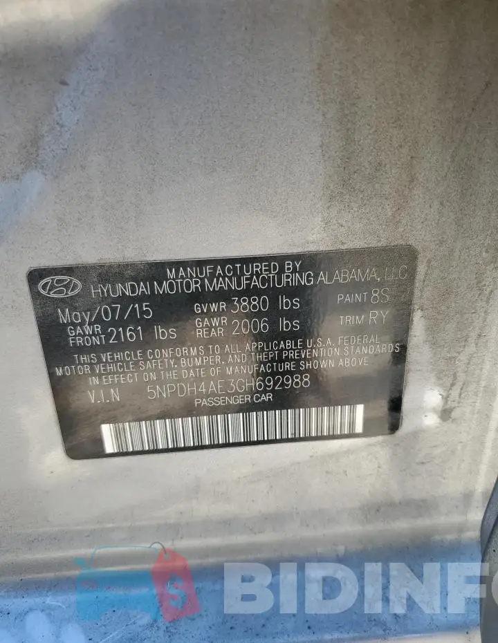 5NPDH4AE3GH692988 Photo# 12